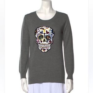 Markus Lupfer Gray Sequin Skull Sweater